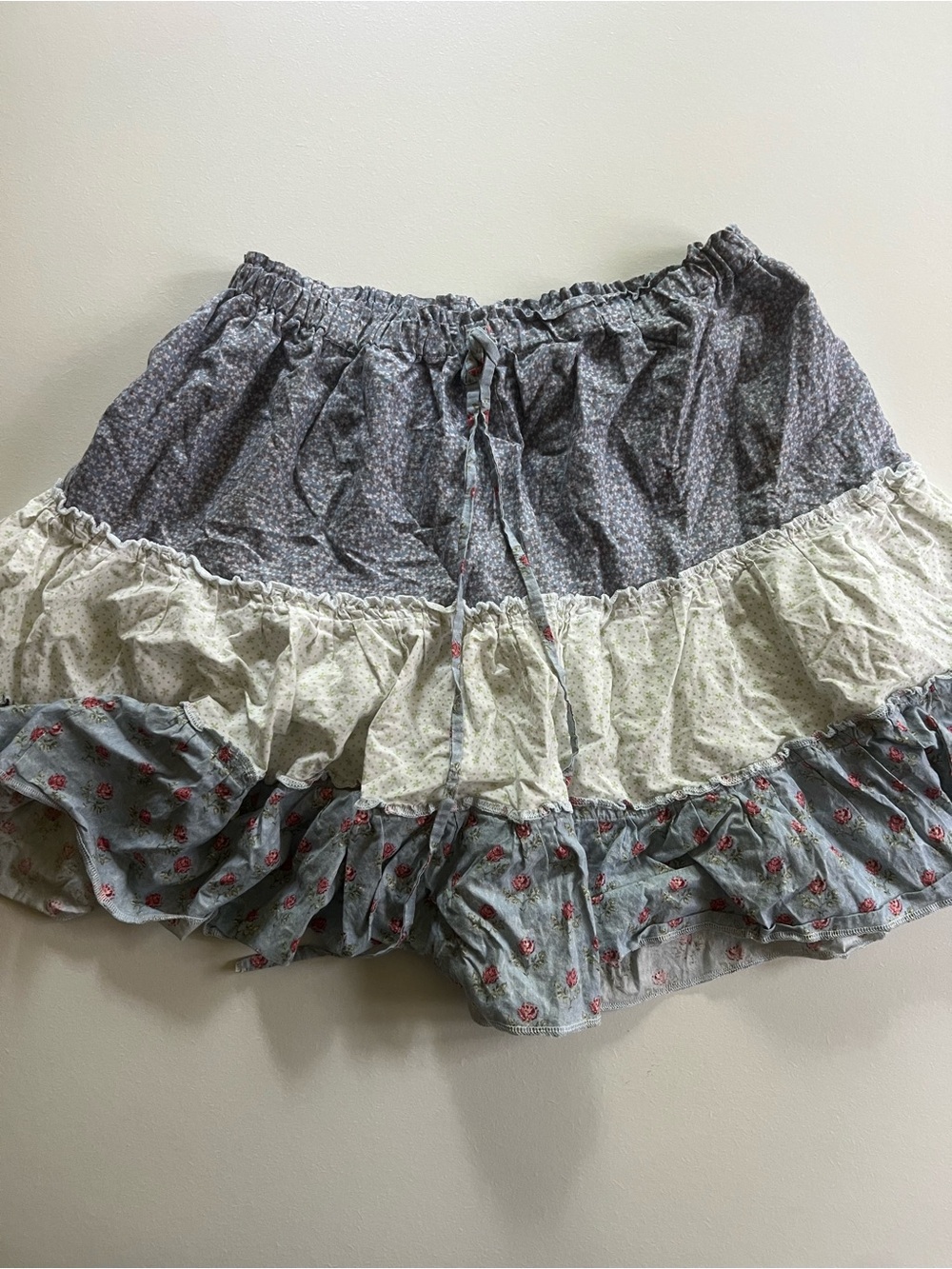 Handmade vintage Tiered Floral Skirt in Blue